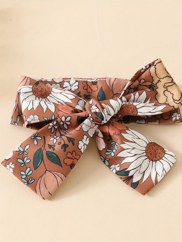 2pcs Cute Little Girl Flower Print Long Sleeve Flying Sleeve Ha Ha Shirt 0 Months-24 Months Baby Dark Buckle Collar Triangle Climbing Suit Spring and Autumn Clothes + Fashion Baby Carrier Skirt Long Does Not Include Shoulder Strap and Bow Headband, Perfect for Outdoor - Image 8