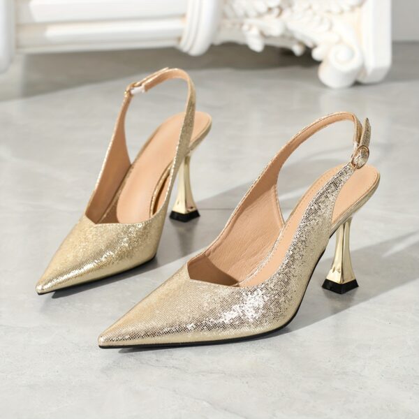 Elegant Pointed-Toe High Heel Sandals with Sparkling Metallic Finish - Glamorous Stiletto Design, Buckle Closure, Perfect for Weddings, Parties, and Formal Events, Formal Event Shoes | Sparkling Metallic Finish | TPU Sole - Image 14