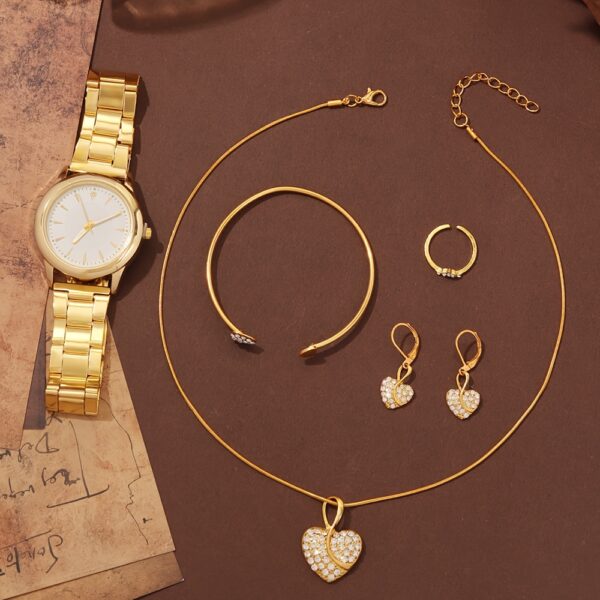 6pcs Elegant Women's Quartz Watch Set with Heart-Shaped Jewelry, Perfect Gift for Ladies, Non-Adjustable Alloy Strap, Classic Bar Markers Round Dial, Ideal Gift for Sisters and Mothers, Suitable for Ramadan or Casual Attire, No Packaging Box Included, Middle East Special Edition - Image 14