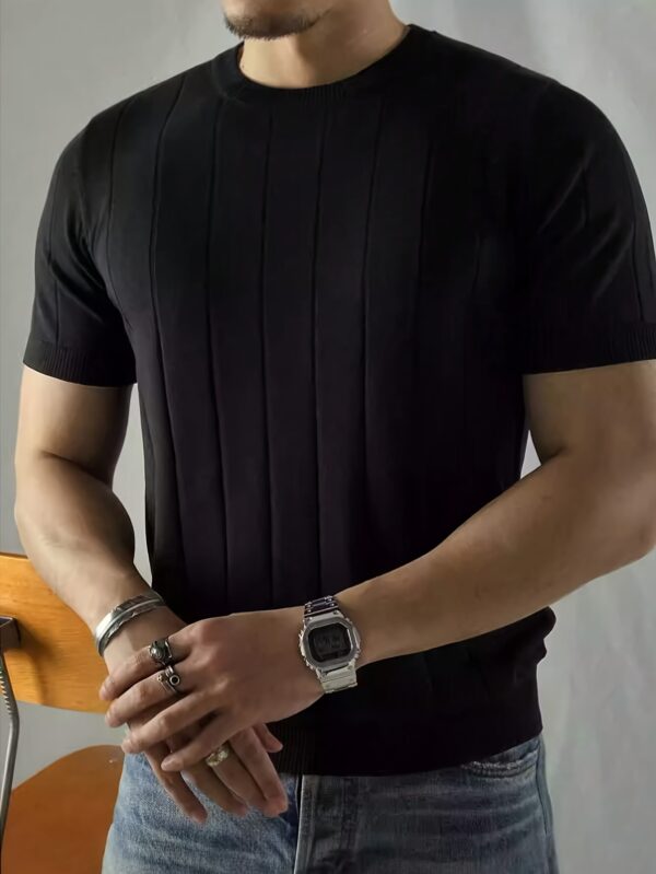 2024 New Men's Short Sleeve Knit Sweater - Breathable Stretch Fabric, Solid Red Round Neck Casual Pullover for Summer Outdoor & Daily Wear, Leisure Clothing, Mature Style Top, Comfortable Fit - Image 8