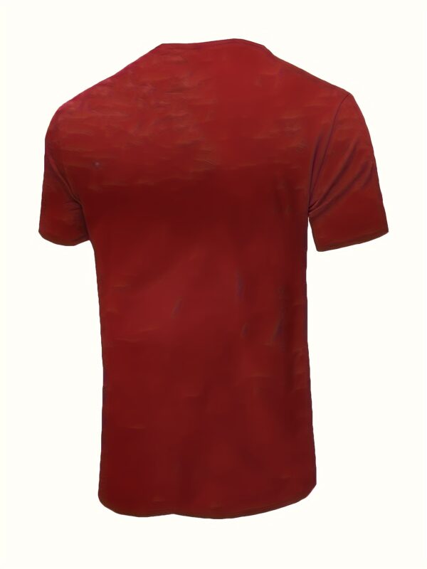 Trendy Letters Print Men's Athletic V-Neck Henley T-Shirt - Short Sleeve Casual Workout Top For Spring Summer Fitness Holiday - Image 6