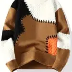 Men's Color-Block Cable Knit Sweater - Soft Warm All-Season Casual Pullover with Contrast Design, Machine Washable Regular Fit Round Neck Long Sleeve, Knitted Sweater, Durable Comfort Wear - Image 3