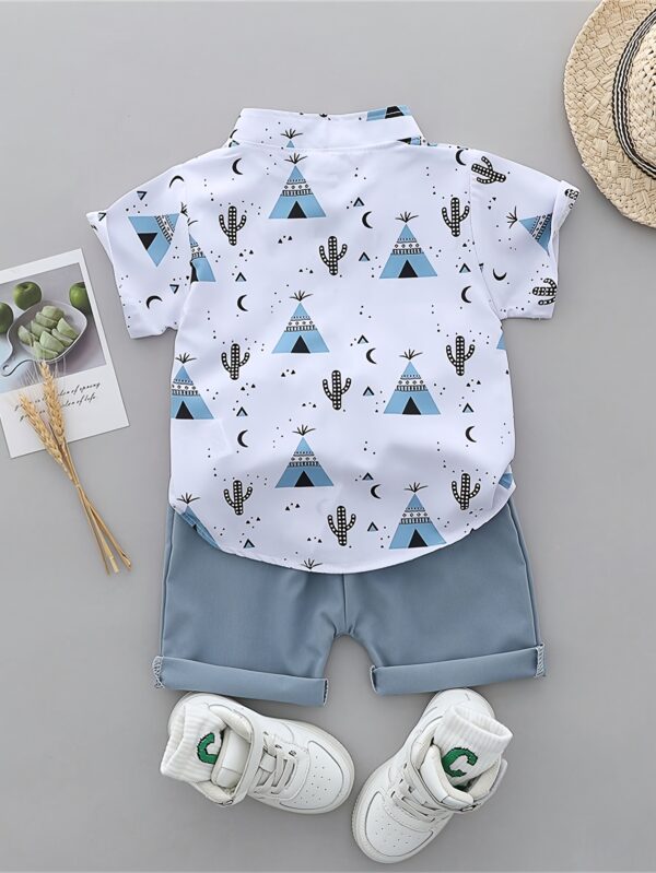 Men'S Infant Summer Graphic Tee and Shorts Set - Casual, Non-Stretch, Short Sleeve Shirt with Pyramid and Cactus Print, Light Blue Shorts, White Sneakers, Casual Summer Outfit for Little Boys, Casual Summer Outfit|Playful Print Design|Comfortable Fit, Baby Clothes, for Outdoor - Image 5