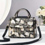 Elegant Floral Print Women's Handbag - Stylish Crossbody Bag with Golden-Tone Hardware, White Base & Black/Beige Floral Pattern, Lightweight & Spacious for Everyday Use - Image 3