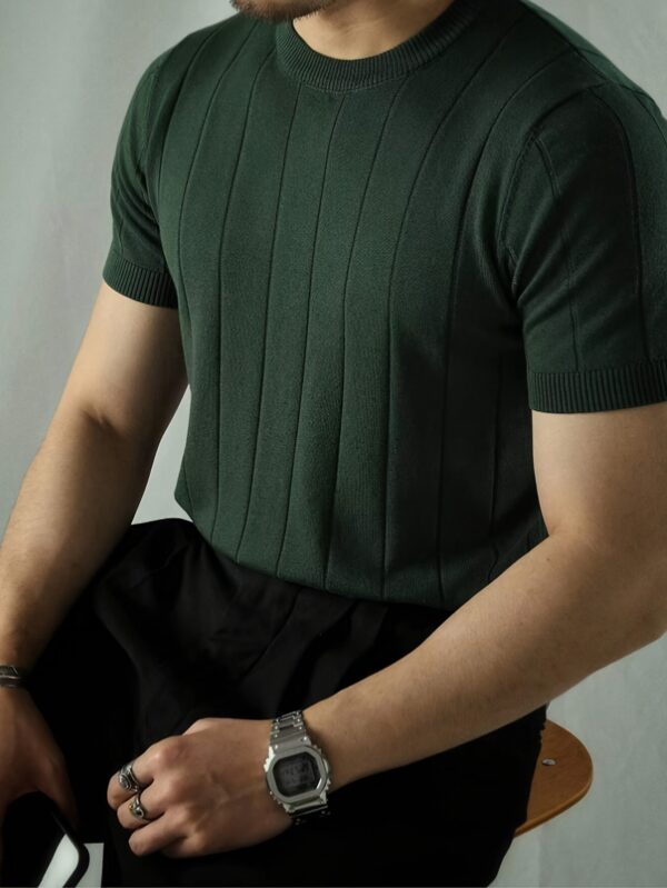 2024 New Men's Short Sleeve Knit Sweater - Breathable Stretch Fabric, Solid Red Round Neck Casual Pullover for Summer Outdoor & Daily Wear, Leisure Clothing, Mature Style Top, Comfortable Fit - Image 3