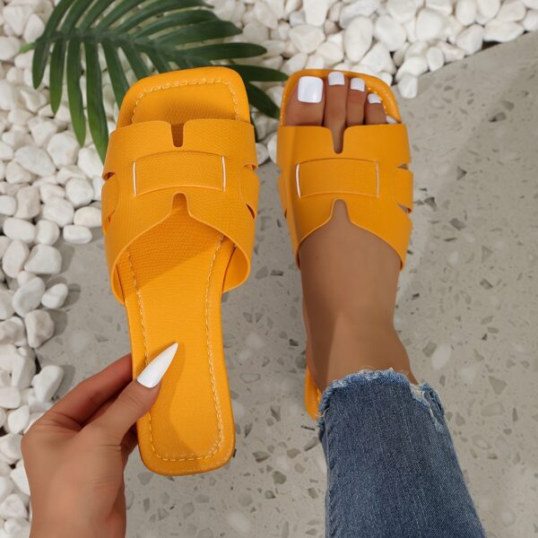 Women'S Flat Sandals - Colorful Square Toe Slip-On Shoes with Faux Cover Upper & Sole, Casual Summer Monogram Footwear in White, Pink, Yellow, Blue, Green & More, Everyday Sandals | Square Toe Design | Synthetic Cover Sandal - Image 8