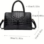 Elegant Women's Crocodile-Embossed Handbag - Chic European & American Style, Versatile Crossbody & Shoulder Bag in Black with Green Accents, Durable PU Material with Polyester Lining, Zip Closure - Image 3
