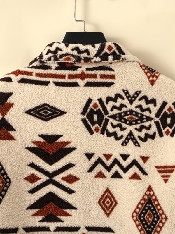 Men'S Aztec Pattern Flannel Jacket, Regular Fit, Long Sleeve, Casual Pullover with Pockets, Polyester Knit Fabric, Non, Spring/Autumn Collection - Image 3