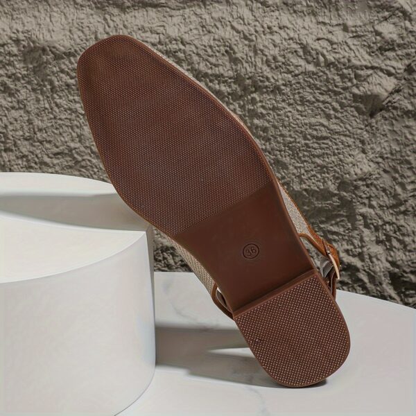 Women's Metallic Buckle Decor Flat Sandals, Elegant Square Toe Buckle Strap Shoes, Lightweight & Comfortable Shoes - Image 4