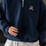 Men's Casual Zip-Up Pullover Sweatshirt - Soft, Comfortable Long Sleeve with Rose Logo, Stand Collar, Ideal for Spring/Fall, 100% Polyester - Image 2