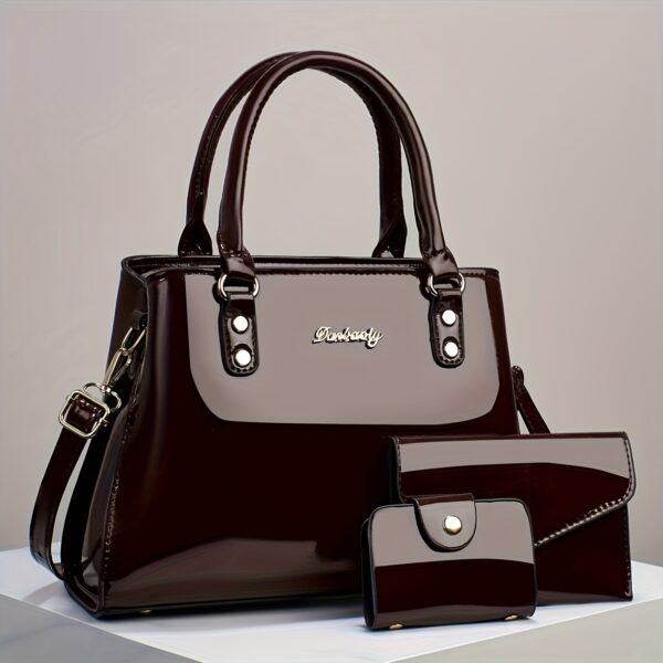 Trendy And Versatile Women'S High-End Multi-Layer Bag Set, Featuring a Stylish Casual Crossbody, Shoulder Bag, And Large-Capacity Tote in a Glossy Patent Finish. - Image 2