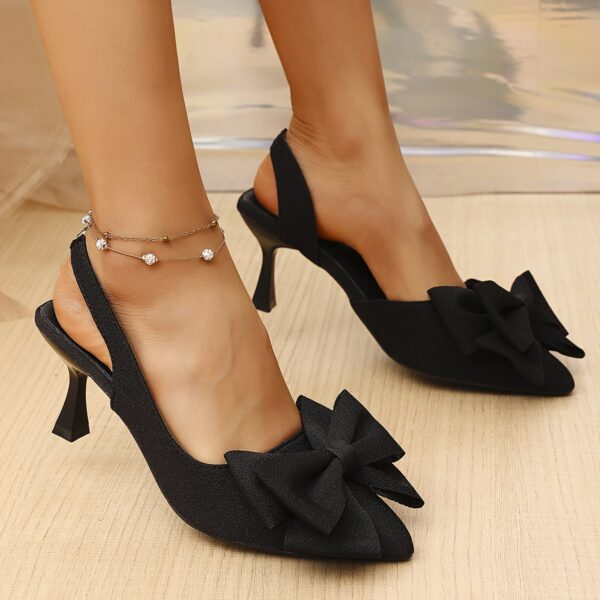 Women's Shoes Versatile Retro Solid Color Comfortable Pointed Bow Sand Beach Party High Heel Sandals byue158-2 - Image 3