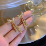 Elegant Bowknot Dangle Earrings with Sparkling Zirconia - Chic Alloy Fashion Jewelry for Women, Perfect for Daily Wear & Special Occasions - Image 2