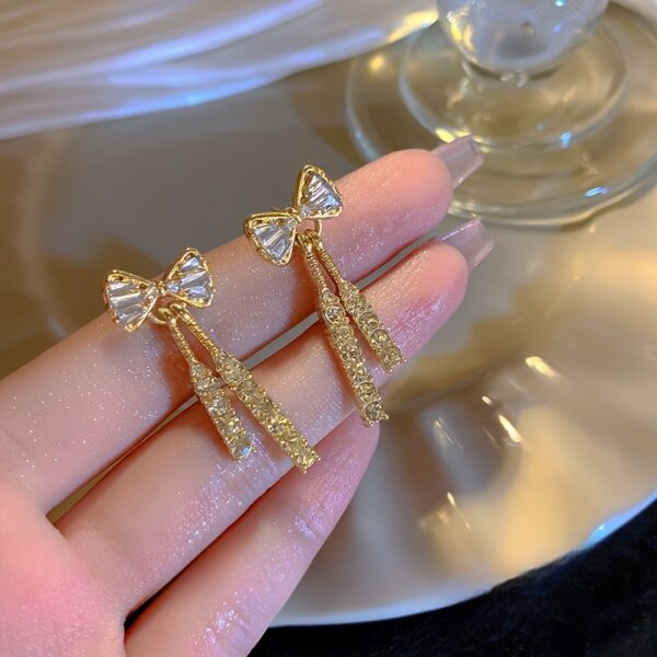 Elegant Bowknot Dangle Earrings with Sparkling Zirconia - Chic Alloy Fashion Jewelry for Women, Perfect for Daily Wear & Special Occasions - Image 2