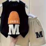 2pcs Cotton Set For Baby Boys, Summer Casual Sleeveless Round Neck Vest With Cap Design & Shorts, Fashionable Outfit Set, Green/Beige, Kids Comfort Wear, Outdoor Cloth - Image 2