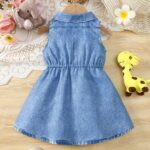 A Cute Sleeveless Dress for Baby Girls Featuring a Shirt Collar, Print Faux Denim, And Animal-Themed Designs, Perfect for Summer. - Image 2