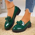 Women's Black Cover Loafers with Bow Detail - Comfortable Thick Sole, Round Toe Slip-On Shoes, Versatile for All Seasons - Image 6