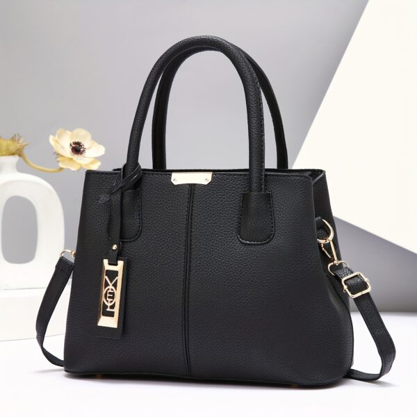 Large Capacity Gray PU Tote Bag - Stylish Versatile Shoulder & Bag with Adjustable Straps, Zip Closure, and Polyester Lining - Image 13