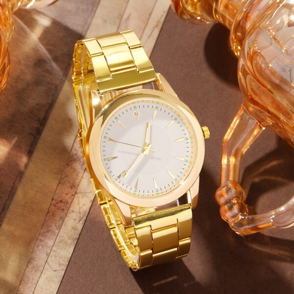 6pcs Elegant Women's Quartz Watch Set with Heart-Shaped Jewelry, Perfect Gift for Ladies, Non-Adjustable Alloy Strap, Classic Bar Markers Round Dial, Ideal Gift for Sisters and Mothers, Suitable for Ramadan or Casual Attire, No Packaging Box Included, Middle East Special Edition - Image 10