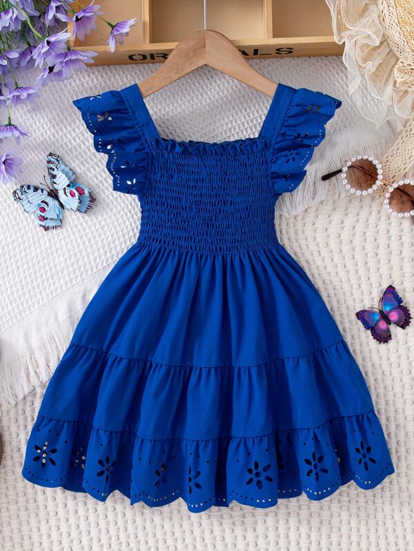 Girls Comfy Solid Ruffle Sleeve Square Neck Dress, Casual Dresses For Summer Holiday Party Gift - Image 4