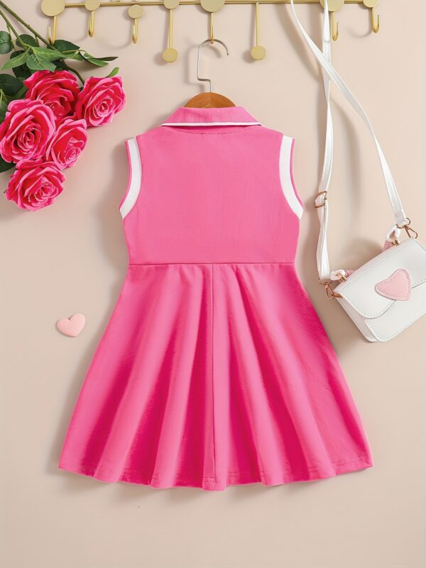 Chic Summer Girls' Dress - Sleeveless with Collar, Heart Print & Knee-Length Casual Outfit - Image 5