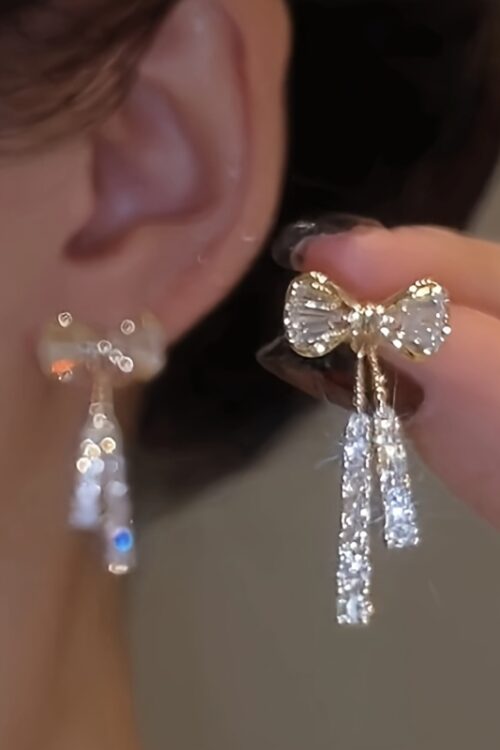 Elegant Bowknot Dangle Earrings with Sparkling Zirconia – Chic Alloy Fashion Jewelry for Women, Perfect for Daily Wear & Special Occasions