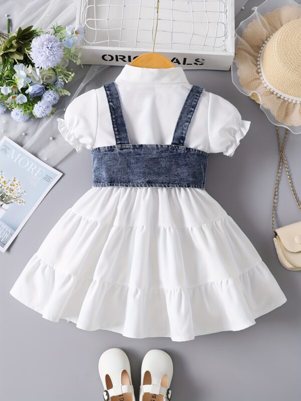 Girls' White Puff Sleeve Dress Paired with a Vest Two-Piece Set P101325 - Image 4
