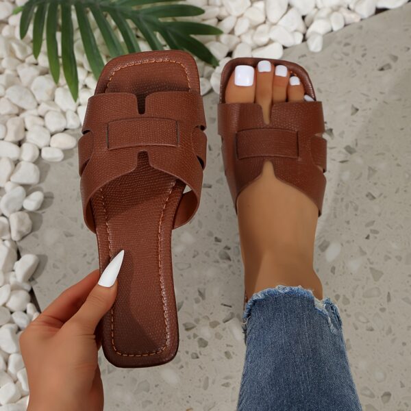 Women'S Flat Sandals - Colorful Square Toe Slip-On Shoes with Faux Cover Upper & Sole, Casual Summer Monogram Footwear in White, Pink, Yellow, Blue, Green & More, Everyday Sandals | Square Toe Design | Synthetic Cover Sandal - Image 12