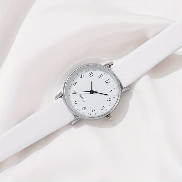 2pcs/set Women's Casual Round Pointer Quartz Watch Analog PU Leather Wrist Watch & Leaf Bangle, Gift For GirlsHer - Image 3