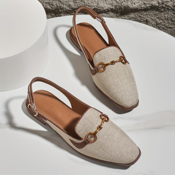 Women's Metallic Buckle Decor Flat Sandals, Elegant Square Toe Buckle Strap Shoes, Lightweight & Comfortable Shoes - Image 3