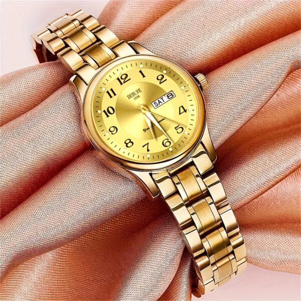 DEBLVE Women'S Ultra-Thin Stainless Steel Quartz Watch - Stylish, Lightweight, IPX7 with Calendar, Luminous Day Display, and Stainless Steel Band - Perfect for Casual Wear, DEBLVE - Image 4