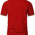 Men'S Casual Short Sleeve Polo Shirt - Beige with Black Side Stripes, Comfortable Breathable Fabric, Mandarin Collar, Zipper Detail, Perfect for Sports, Outdoor Activities & Casual Wear, Sports Casual Wear | Minimalist Design | Comfortable Fit - Image 9