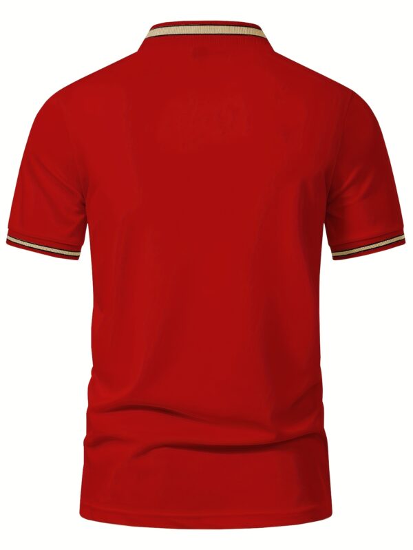 Men'S Casual Short Sleeve Polo Shirt - Beige with Black Side Stripes, Comfortable Breathable Fabric, Mandarin Collar, Zipper Detail, Perfect for Sports, Outdoor Activities & Casual Wear, Sports Casual Wear | Minimalist Design | Comfortable Fit - Image 9