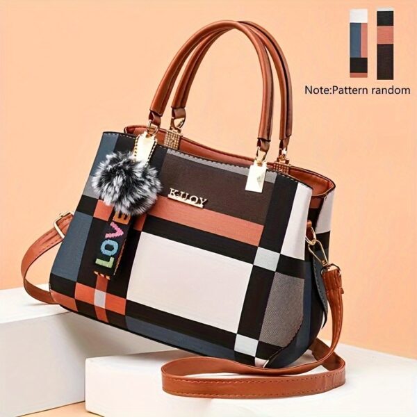 Plaid Decorated Women's Fashion Small Handbag with Ball Decoration Multi-Layer Mini Crossbody Bag Suitable for Date Party Student White Collar - Image 7