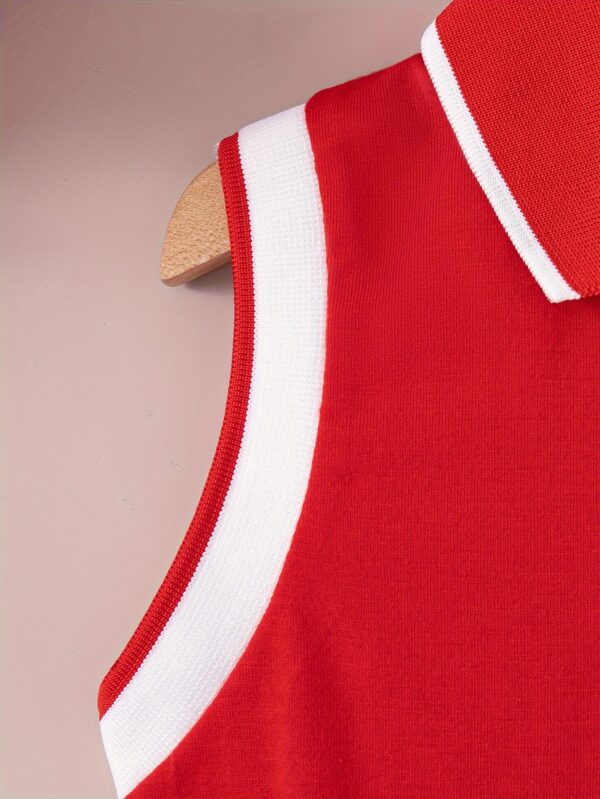 Chic Summer Girls' Dress - Sleeveless with Collar, Heart Print & Knee-Length Casual Outfit - Image 10