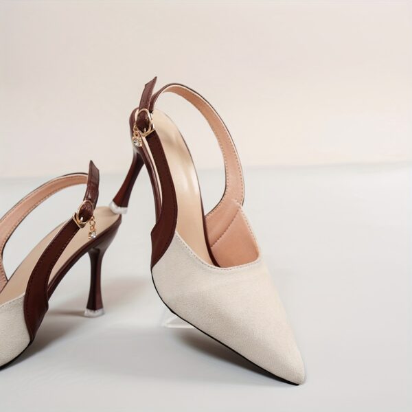 Elegant Beige Stiletto Heels for Women - Pointed Toe, Ankle Strap, Comfortable Fabric Cover, Versatile for Office, Parties, Weddings, and Gifts, Wedding Accessories | Ankle Strap Sandals | Rubber Sole Heels - Image 3