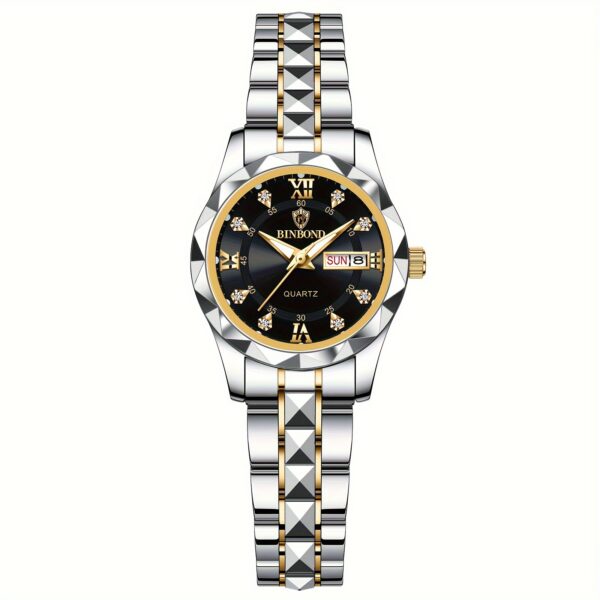 BINBOND Women's Light Luxury Quartz Watch with Night Glow, Double Calendar, Stainless Steel Band & Blue Dial - Elegant Casual & Formal Watch for Casual Attire - Image 5