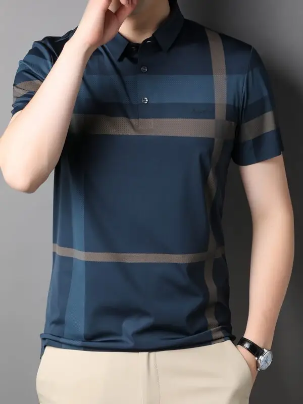 Men's Summer Plaid Shirt - Casual Short Sleeve, Nylon Blend, Stretch Fabric, Non-Transparent - Image 9