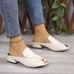 Women's Stylish Solid Color Sandals, Slip On Peep Toe Walking Comfort Block Heels, Versatile Vacation Mules Koningsdag/King's Day - Image 4