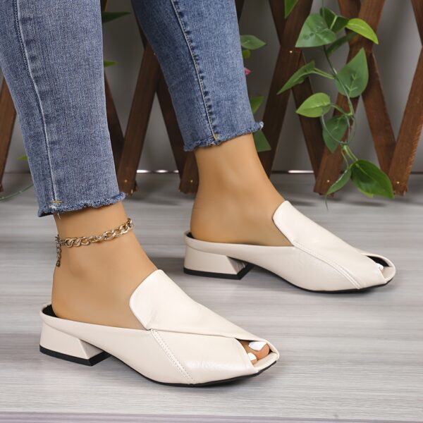 Women's Stylish Solid Color Sandals, Slip On Peep Toe Walking Comfort Block Heels, Versatile Vacation Mules Koningsdag/King's Day - Image 4