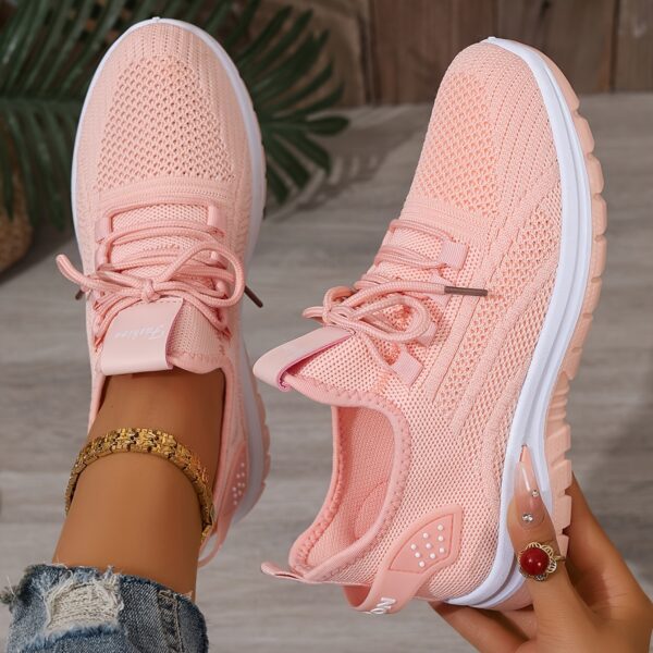 Women's White Breathable Mesh Running Shoes - Comfortable Low-Top Sneakers with Rubber Sole for Travel, Vacation & Casual Wear, Sleek Shoe Design | Cushioned Support