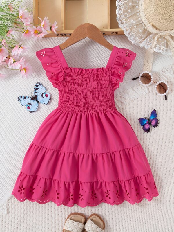 Girls Comfy Solid Ruffle Sleeve Square Neck Dress, Casual Dresses For Summer Holiday Party Gift - Image 5
