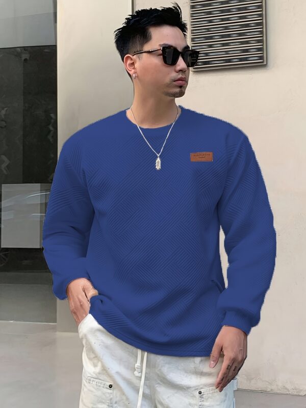 Men's Fashion Casual Sweatshirt - Soft Polyester, Crew Neck, Long Sleeve, Gradient Color with Chevron Patch | Machine Washable, Ideal for Spring & Autumn - Image 9