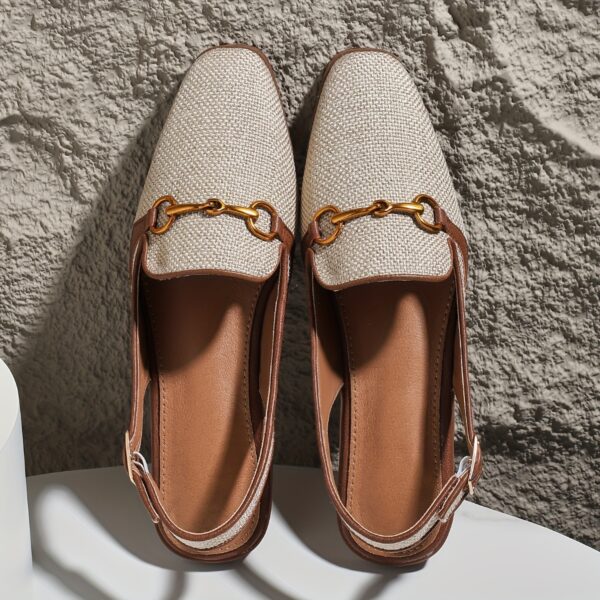Women's Metallic Buckle Decor Flat Sandals, Elegant Square Toe Buckle Strap Shoes, Lightweight & Comfortable Shoes - Image 6