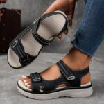 Women's Sandals Black, High-Quality PU Material with Adjustable Strap, Comfortable Thick Sole Summer Vacation Style, Beige/Black/Navy Beach Wear | Durable Synthetic Cover Shoes - Image 5