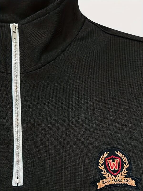 Men's Casual Zip-Up Pullover Sweatshirt - Soft, Comfortable Long Sleeve with Rose Logo, Stand Collar, Ideal for Spring/Fall, 100% Polyester - Image 7