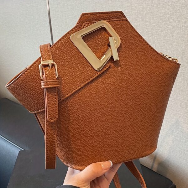 French-Inspired Elegant Women's Bucket Bag with Adjustable Thin Shoulder Strap, Large Capacity & Golden-Tone Lock Closure - Beige All-Purpose Commuter Handbag for Work, Travel, Daily Use, Crossbody Purse, Travel Handbag, Sophisticated Fashion, Textured Finish - Image 13