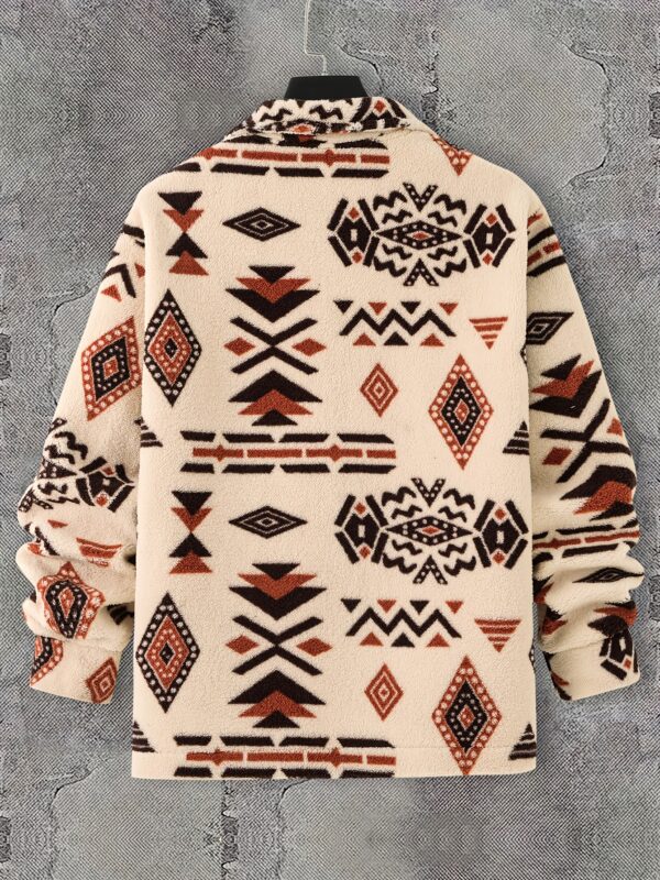 Men'S Aztec Pattern Flannel Jacket, Regular Fit, Long Sleeve, Casual Pullover with Pockets, Polyester Knit Fabric, Non, Spring/Autumn Collection - Image 2