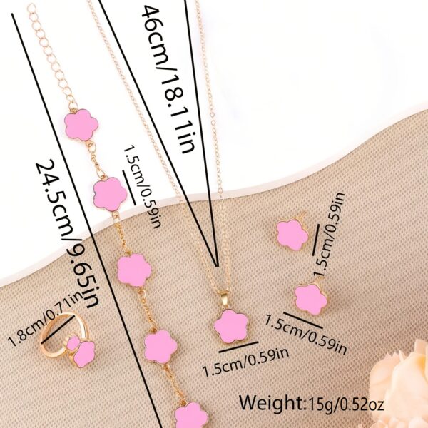 5pcs Jewelry Set Lucky Clover Bracelet, Necklace, Earrings, Necklace and Ring Jewelry Set Suitable for daily wear as a gift for friends - Image 6