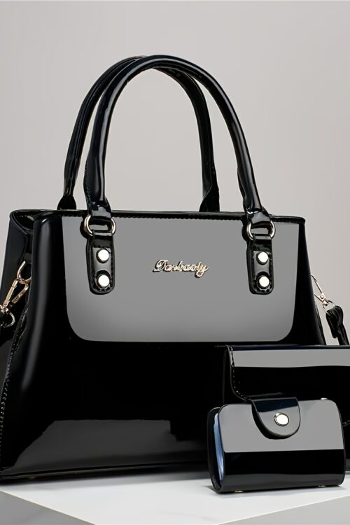 Trendy And Versatile Women’S High-End Multi-Layer Bag Set, Featuring a Stylish Casual Crossbody, Shoulder Bag, And Large-Capacity Tote in a Glossy Patent Finish.